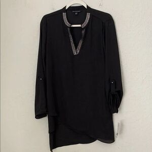NWT Zac & Rachel Black Embellished Women's Top Asymmetrical Tunic Size M